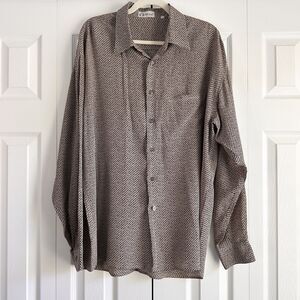 Messori Italy 100% Silk Button Front Shirt Geometric Print Mens X-Large Designer